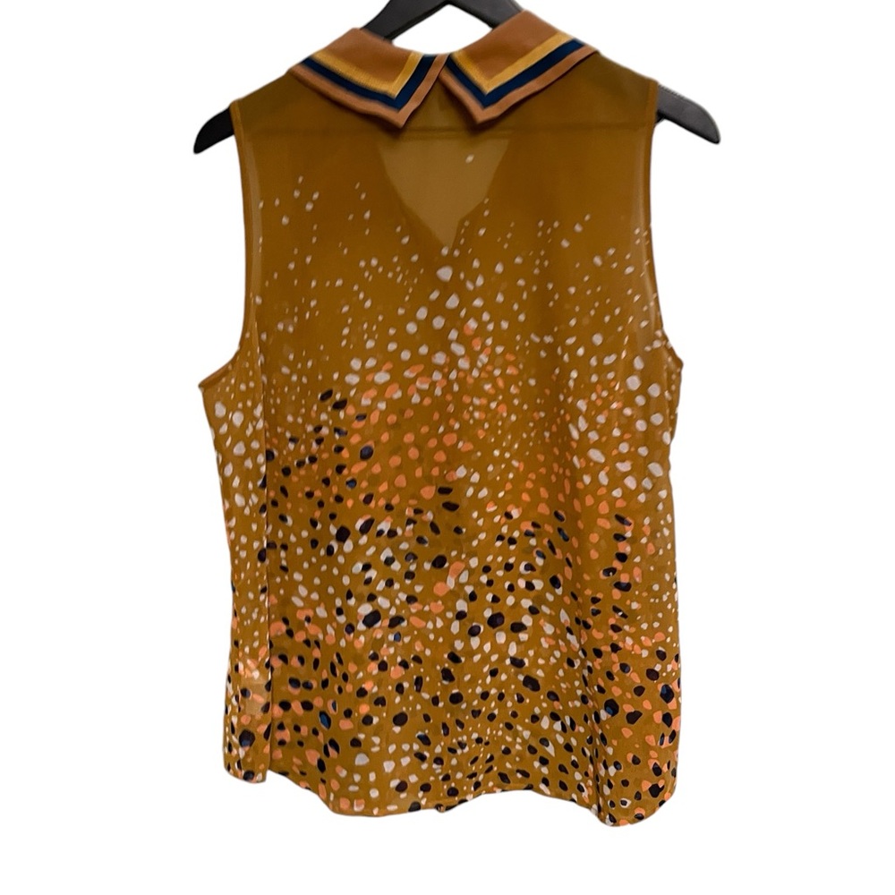 CAbi Mustard Sleeveless Button Front Blouse with Navy Trim - Picture 2 of 11